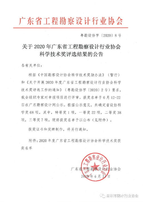 深圳市防水行业协会“建设领域防水工程菜单式智慧设计技术”荣获科学技术建筑工程类二等奖